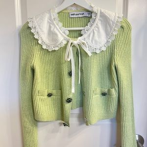 Self-Portrait Crop Cardigan Apple Green Size S